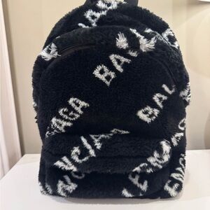 Black Faux Shearling Backpack